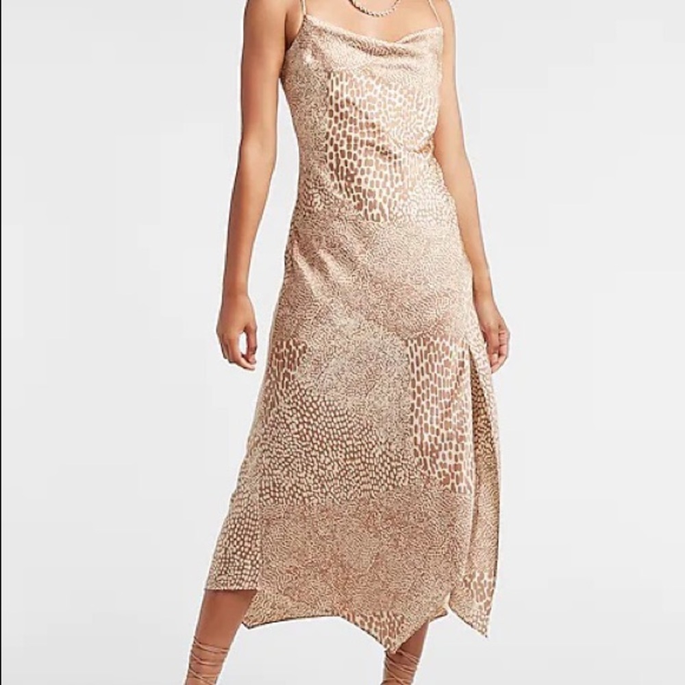 Express satin cowl neck dress - animal print - S